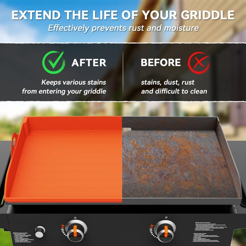 Protebox Magnetic Silicone Griddle Cover for Blackstone - 28 Inch Silicone Grill Mat Upgraded Heavy Duty Omnivore Griddle Top Cover for Blackstone Accessories, Protect Grill from Rust & Dirt (Orange 28 inch) - Image 5